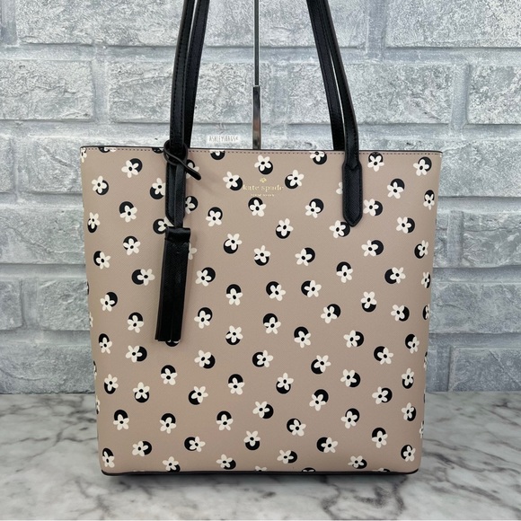 Kate Spade Floral Polka Dot Print Tote & Large Slim Bifold Wallet Neutral Multi - Picture 2 of 13